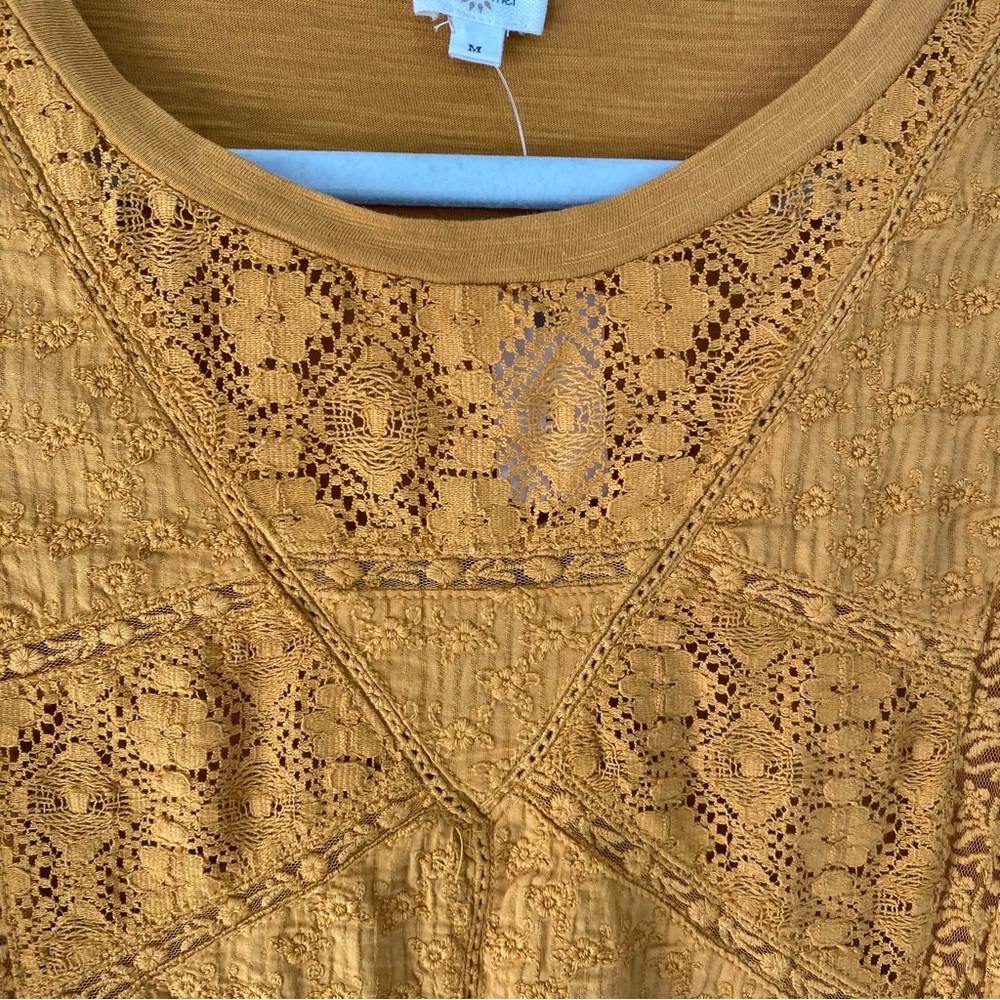 Anthropologie Eze Sur Mer Gold Yellow Piana Eyelet Top 100% Cotton Sz M $78 NWT - Picture 7 of 15